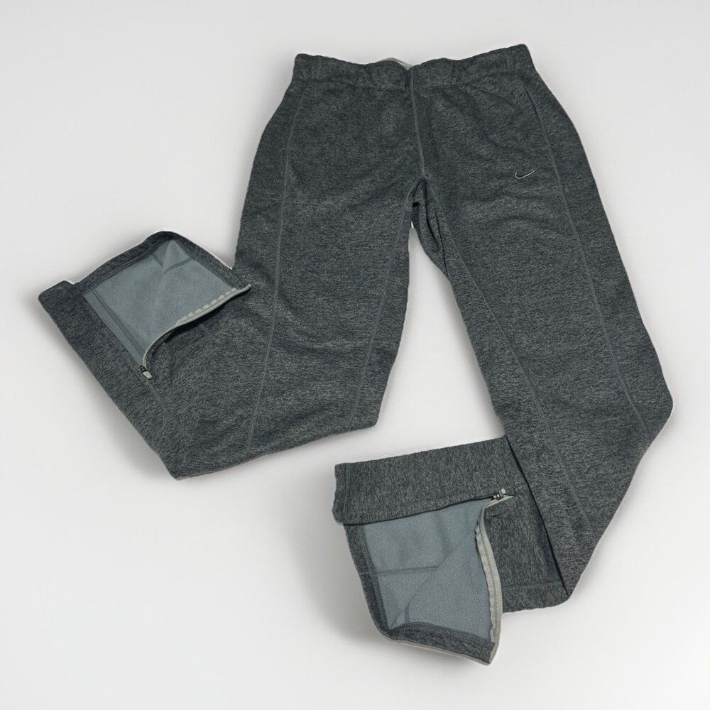 Nike Men’s XS Therma-Fit Thermal Pants Gray Fleece Training Sweatpants Ankle Zip